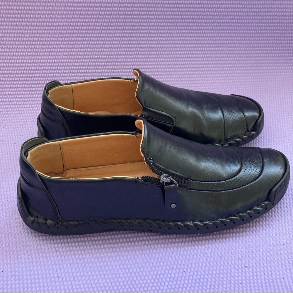100% CAOUTCHOUC Sewn Black Leather Slip On Sport Driving Shoe Sz 43 men…